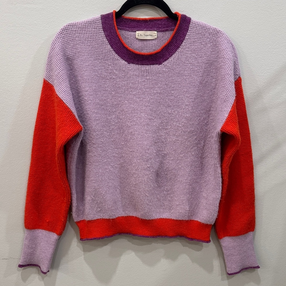 By Together Purple and Red Colorblock Sweater Size Small